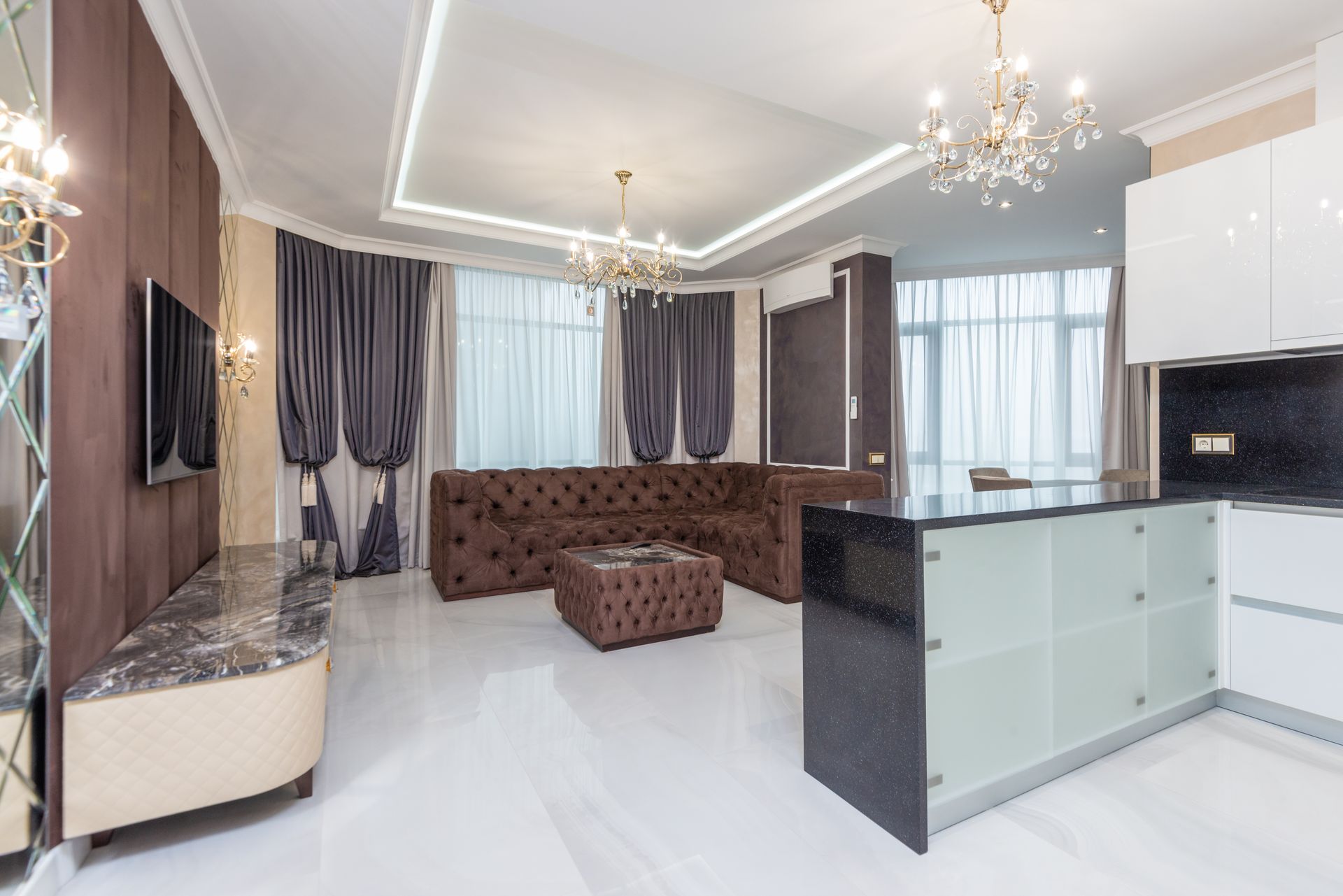 Open living room and kitchen