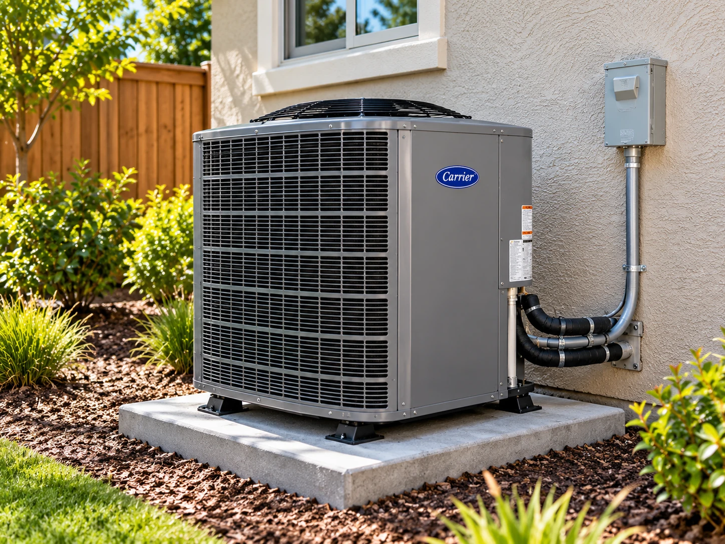 Carrier air conditioner installed beside a San Jose home