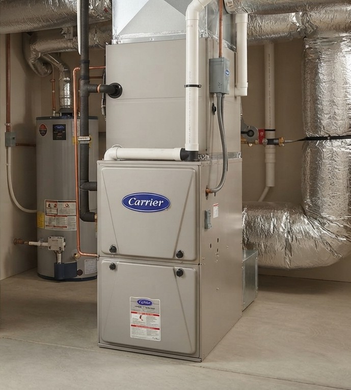 Carrier gas furnace in a utility room