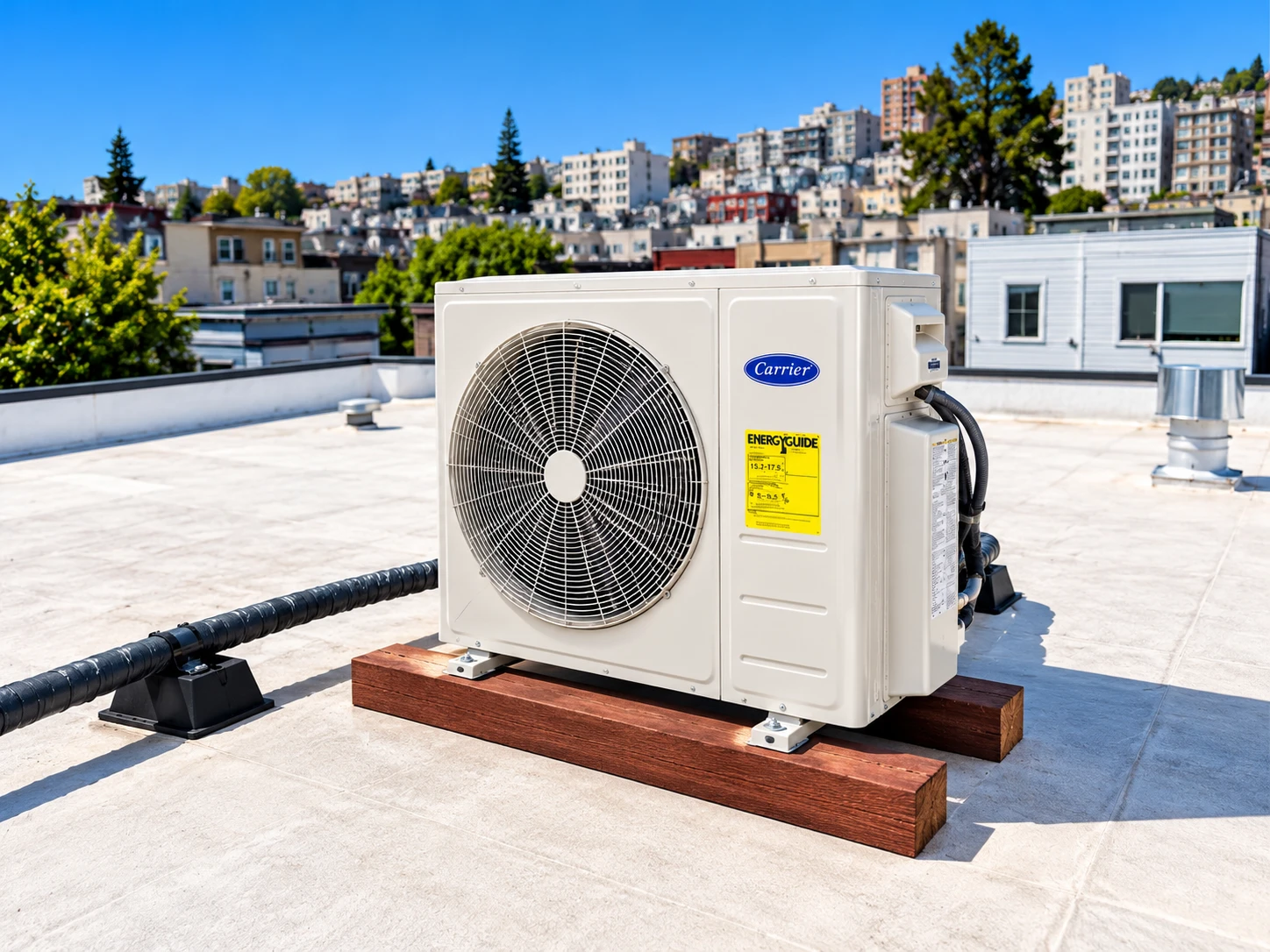Carrier mini-split heat pump on a rooftop