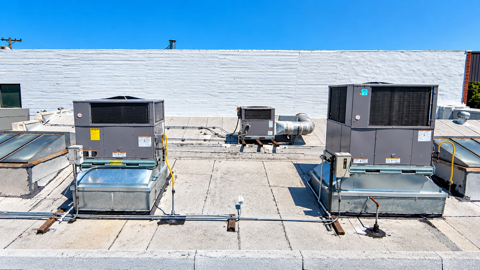 Two commercial rooftop HVAC units