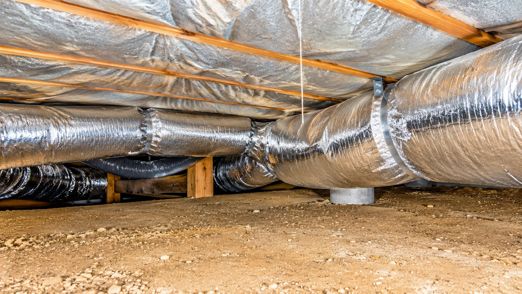 New insulated ductwork in a crawlspace